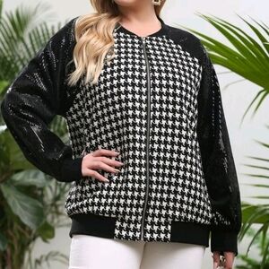 *2 For $30* Sequin Sleeve Bomber - Satement Jacket - Houndstooth